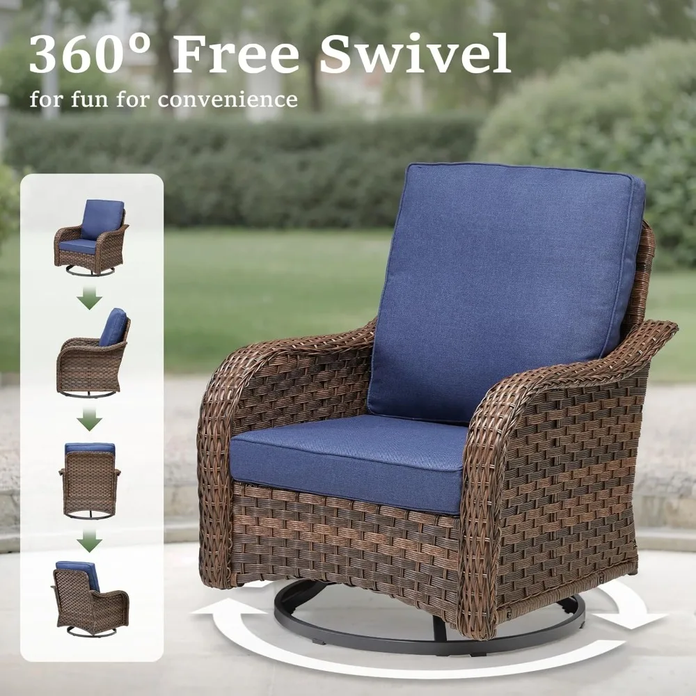 Swivel Rocker Patio Chairs, Rocker Swivel Patio Set 3 Piece with Side Table, Deep Seat Rattan Rocking Chair with Cushions