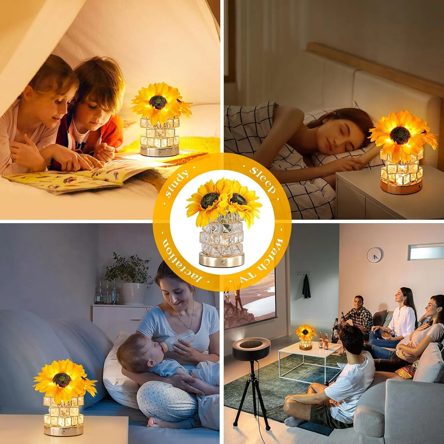 Sunflowers Flower Lamp Touch Lamp,Rechargeable Table Lamp, Small Night Light,Gift for Mom for Valentine Day,Mothers Day,Xmas