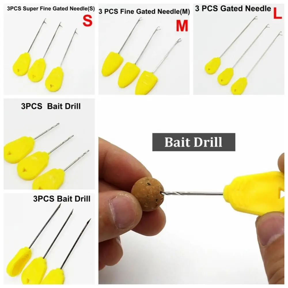 

3pcs Hook Drill Carp Fishing Tools Kit Threading Bait Boilie Bait Pins Rigging Baiting Needles Handle Kit Baiting Rig Tool