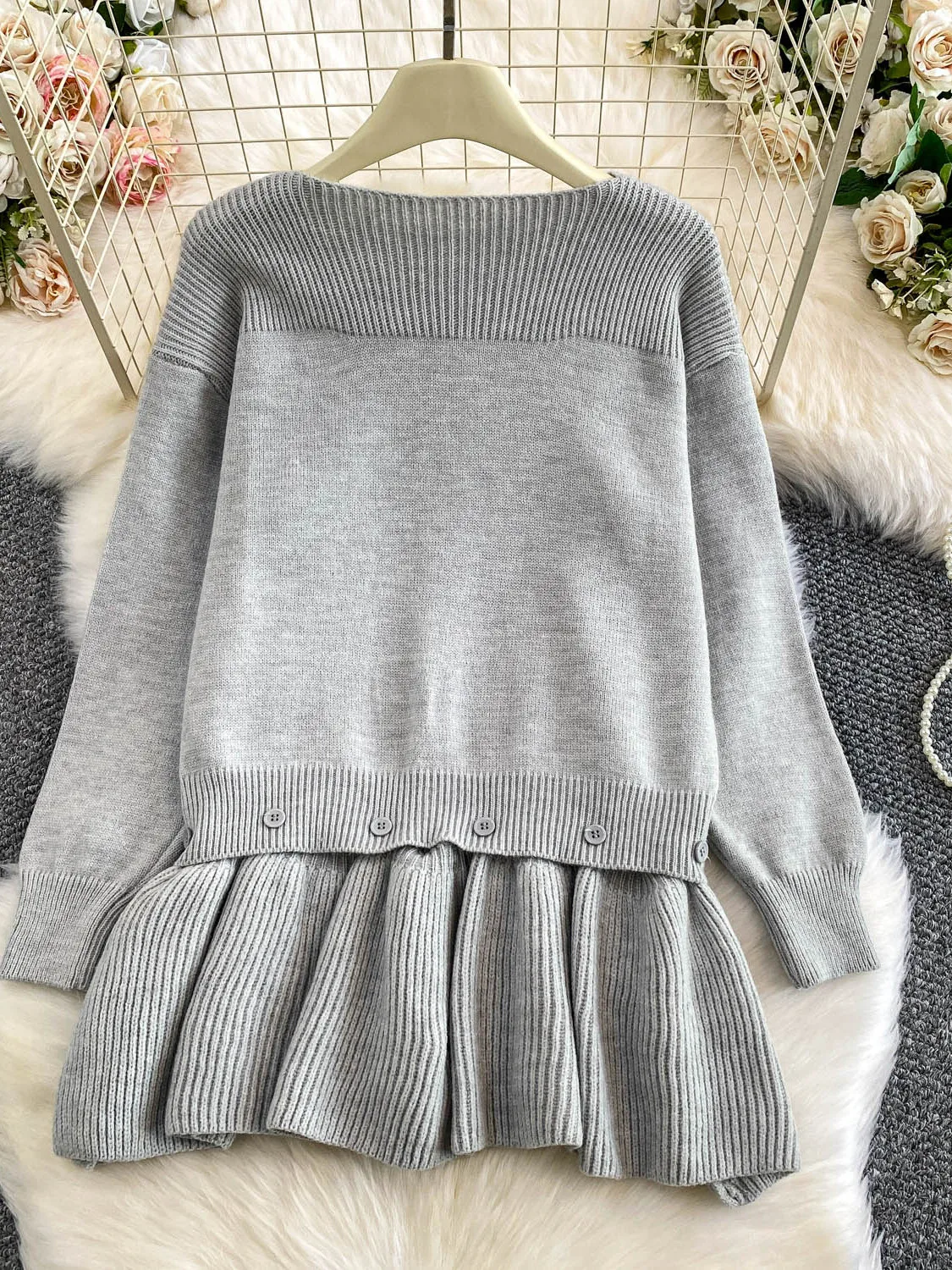 Шикарный длинный вязаный свитшот Sve, женский свободный дизайн с кружевным подолом, повседневный удобный корейский топ средней длины