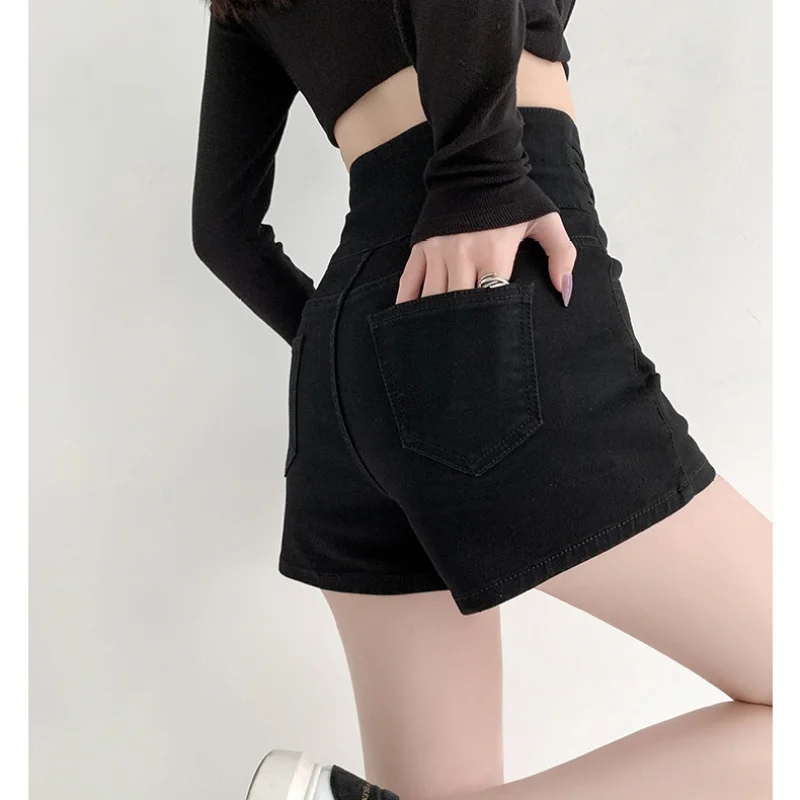 Women Summer Korean Fashion Solid Color High Waist Appear Thin Denim Shorts Women Clothes Casual All-match Office Lady Wide Leg