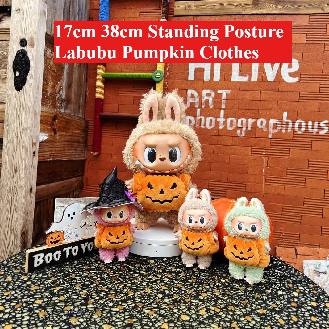 

Labubu Pumpkin Baby Dress Halloween Hat 17cm 38cm Standing Posture Labubu Dolls Accessores
