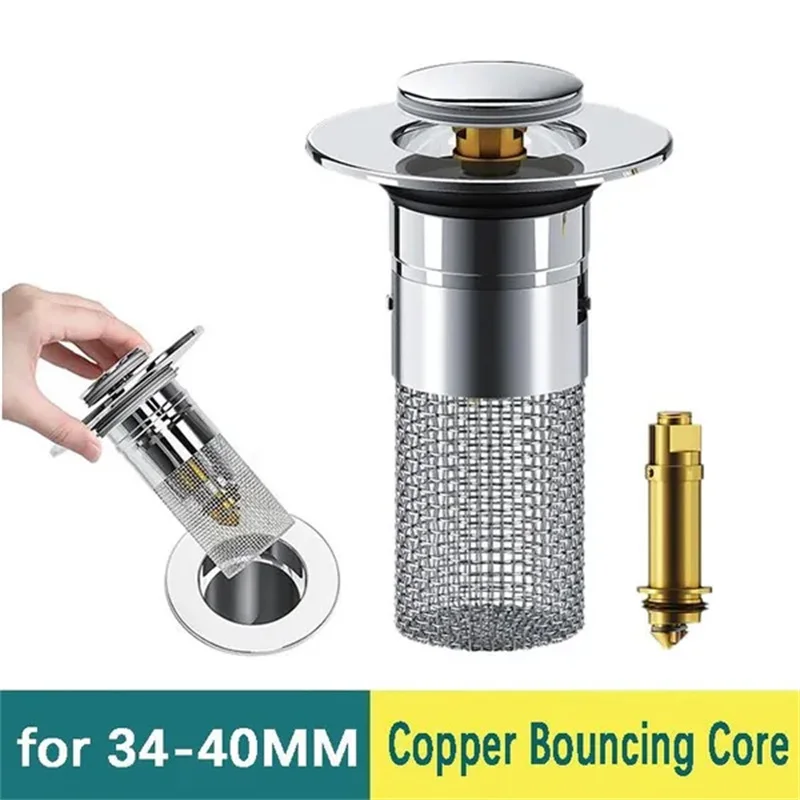 1pc Anti-Odor Bathroom Sink Plug Strainer Stainless Steel Pop-Up Drain Plug With Brass Core Bounce Filter Bathroom Accessories