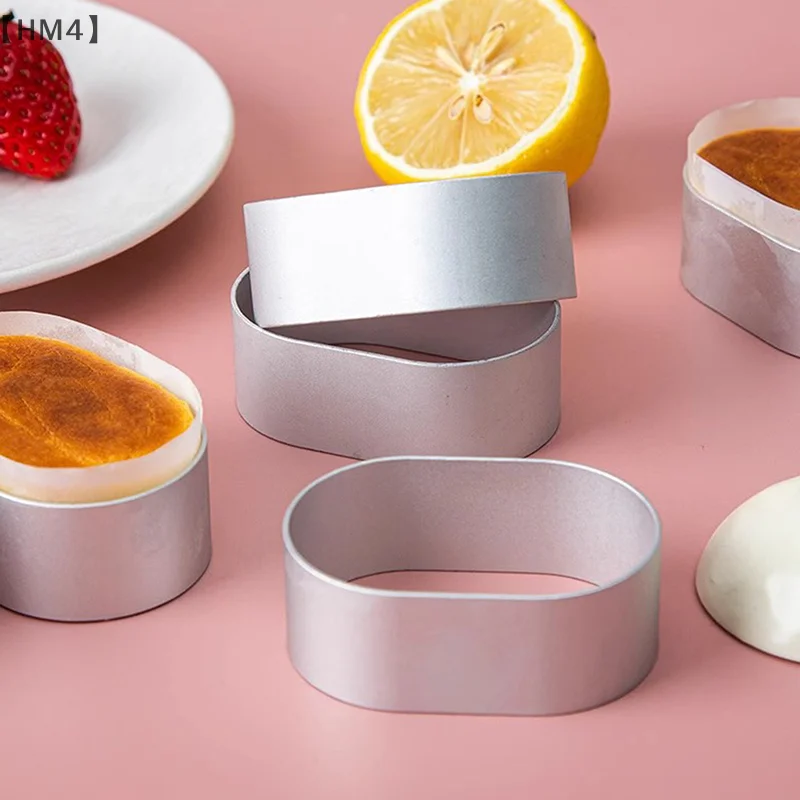 HM4ṁ5PCS Molde ovalado para pastel de queso Snacks caseros Galletas Crata Queso Yogur Herramientas para hornear pasteles Anillo de mousse Llanta libre