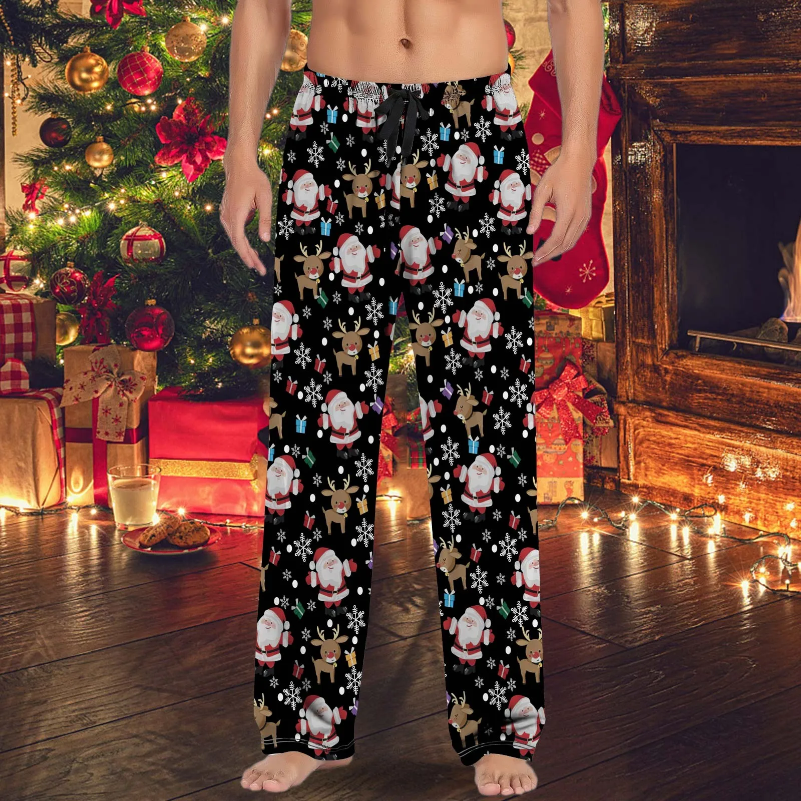 Pantalon de pyjama imprimé de dessin animé drôle pour hommes, pantalon de Noël décontracté avec ficelle de proximité et poches, confortable, meilleur cadeau de Noël