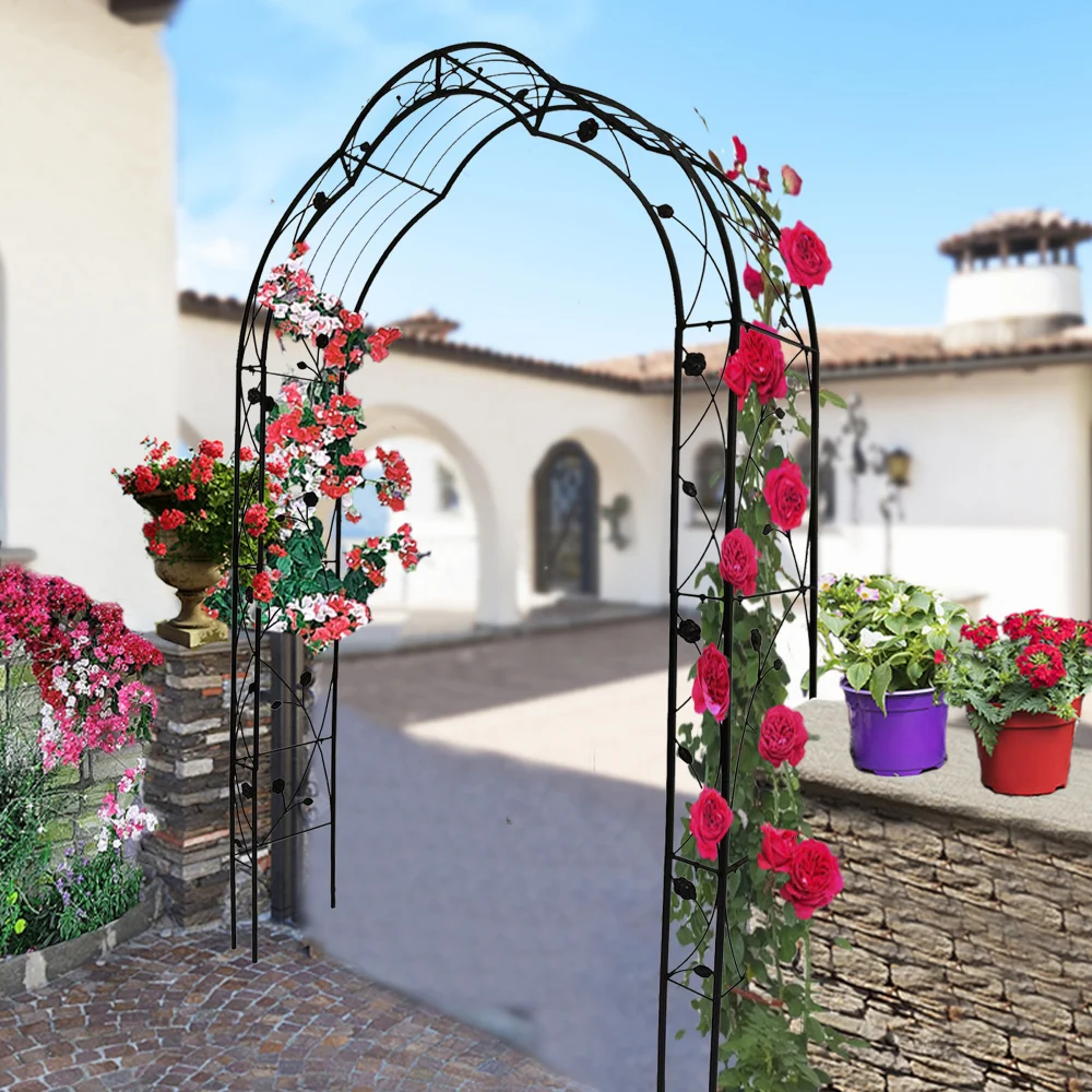 

Metal Garden Arch Assemble Freely with 8 Styles Garden Arbor Trellis Climbing Plants Support Rose Arch Black