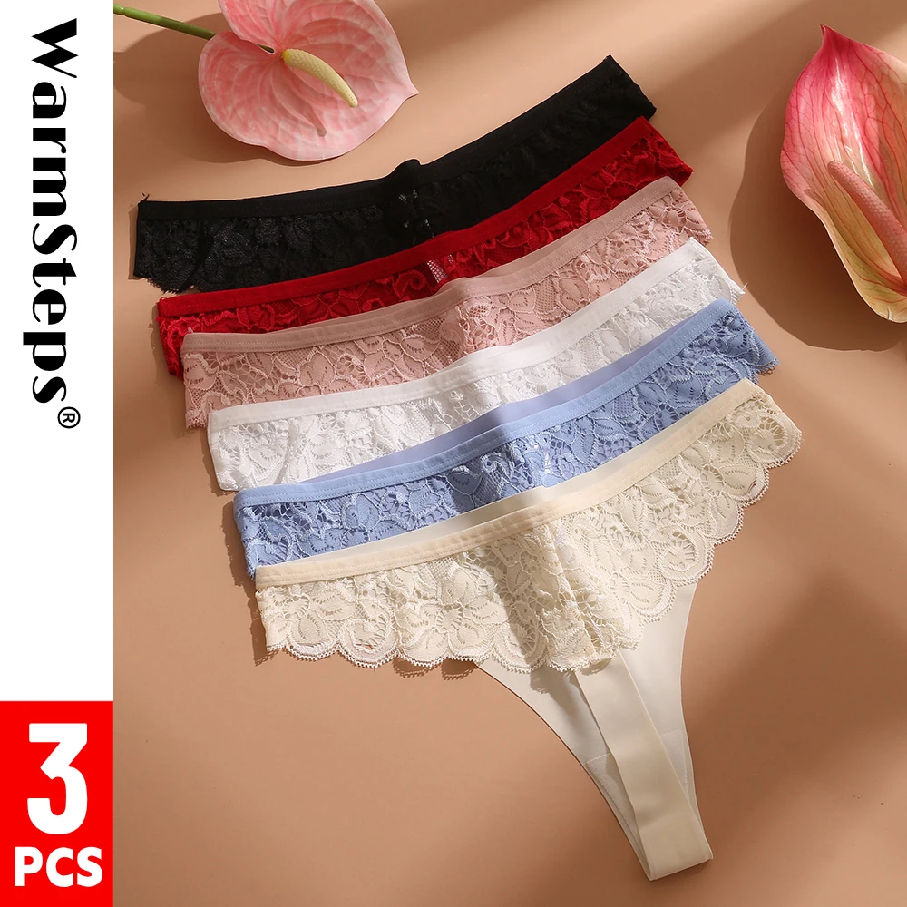 WarmSteps 3Pcs/Set Women's Lace Thongs Seamless Panties Female Underwear for Woman G Strings Solid T-Back Lingerie Intimate