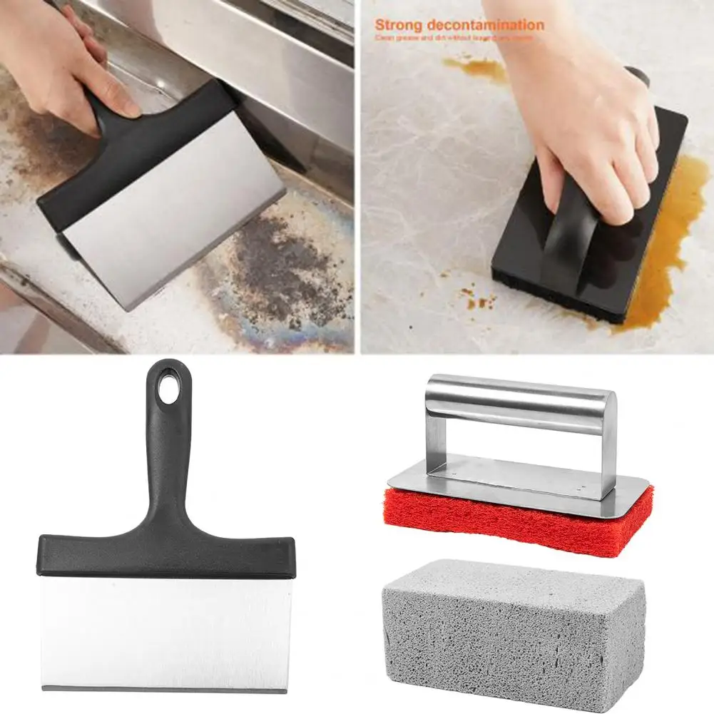 Rust-proof Grill Cleaner 11pcs Griddle Kit with Handles Scraper Grill Stones Brushes – Professional Heavy-duty Flat Top Grill