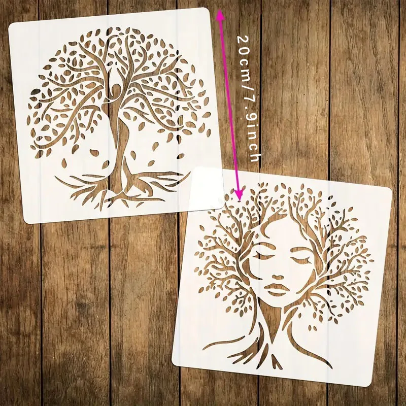 Woo0d 바닥 벽 직물 등에 그림 및 스프레이를 위한 8팩 8x8인치 숲 자연 꽃무늬 속이 빈 스텐실