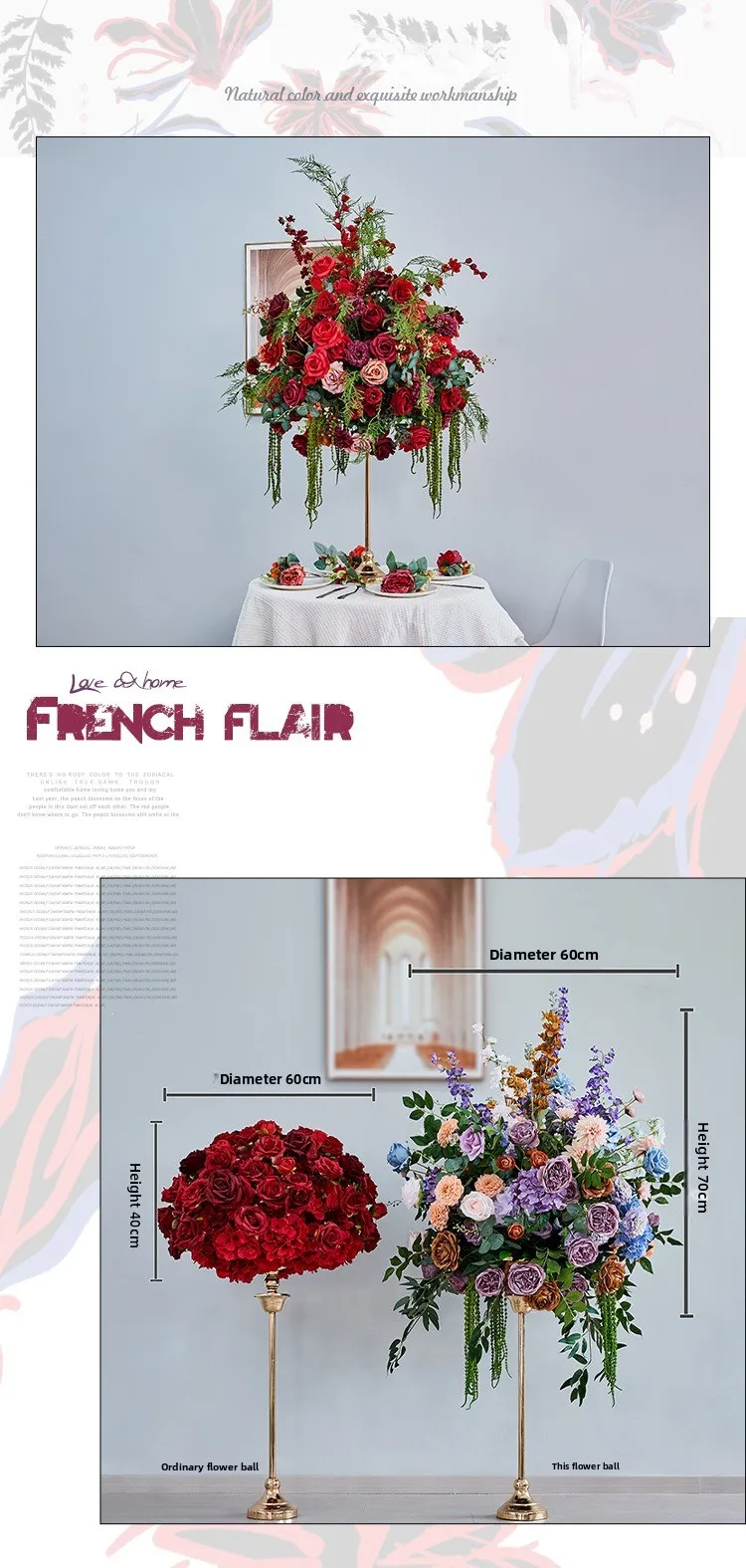Maßgefertigte 60CM Große Seiden-Rosenkugel Künstliche Pomander-Kugel für Hochzeitsempfänge, Tischdekoration, Ladenpräsentation, Großhandel Blumen-Requisite – Detail 7