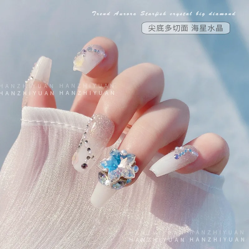 Breloques en strass pour ongles, 5 pièces, diamant en cristal, grosse étoile de mer, accessoires en diamant