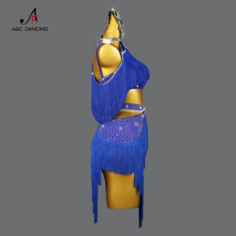 Blue Latin Dance Dress Women Ballroom Costume Party Stage Clothes Competition Evening 2024 Sexy Dancewear Line Skirt Sports Suit