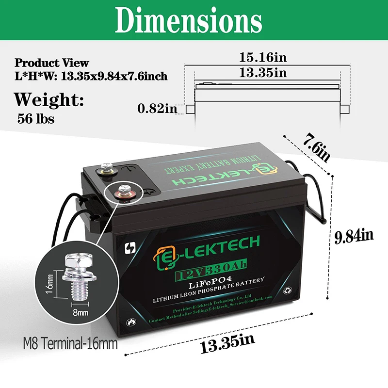 12V 330Ah LiFePO4 Lithium Battery Built-in Bluetooth BMS Deep Cycle Lithium Iron Phosphate Battery Ship From US Warehouse 3-7 Days Fast Delivery For Solar RV Off-Grid Trolling Motor