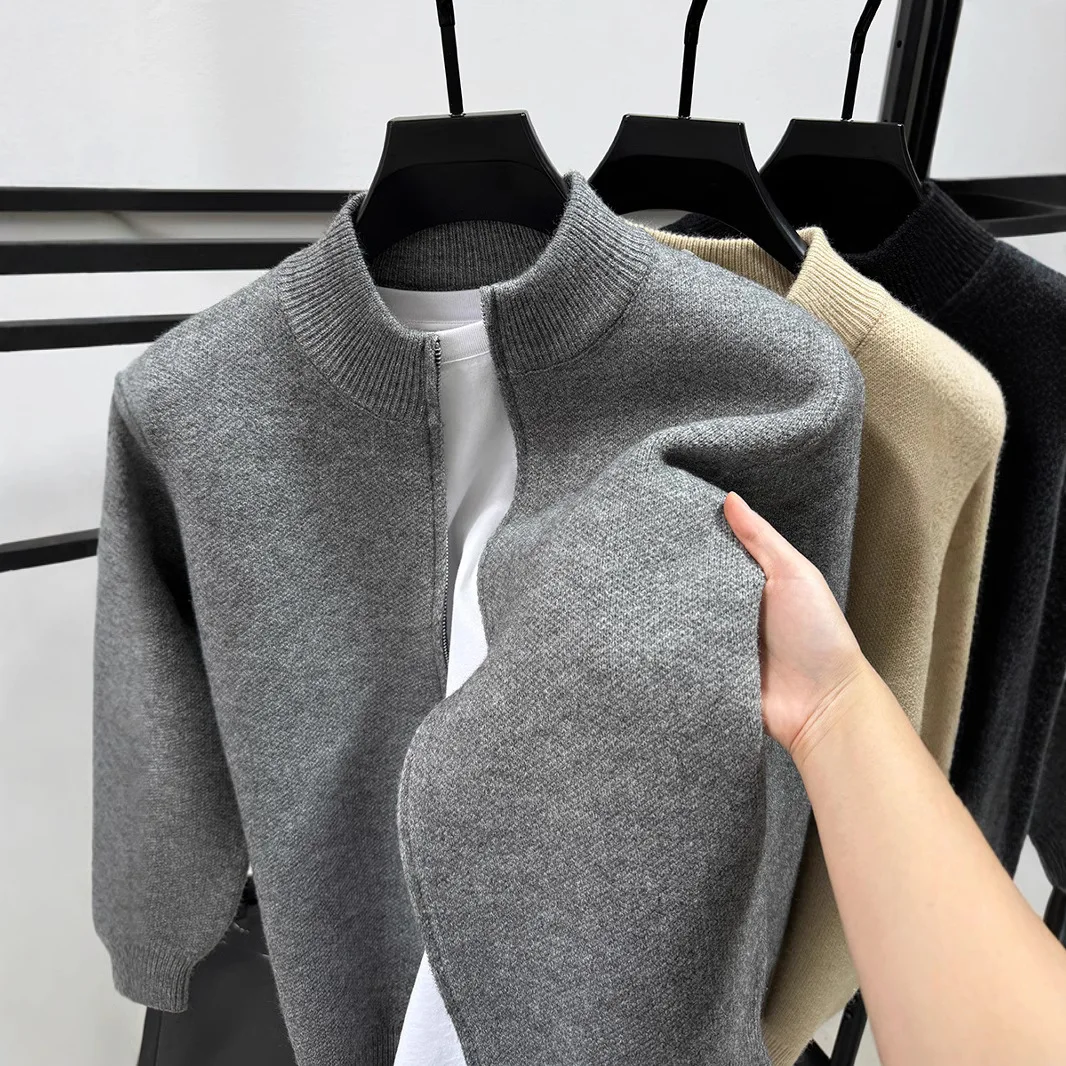 

Мужской толстый кардиган, свитер, нить, куртка 20025, весенне-осенняя теплая куртка на молнии с воротником-стойкой