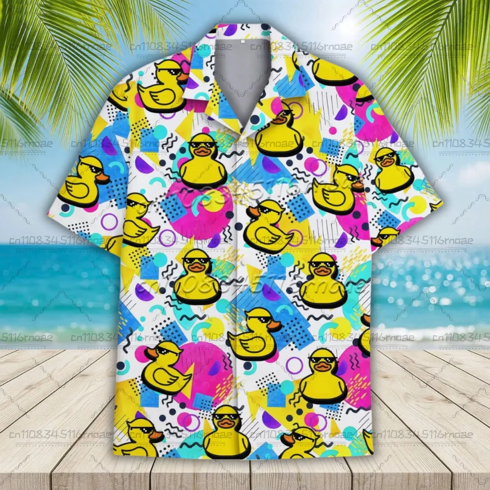 Children's Shirt Summer Hawaiian Shirt Button Shirt Animal Pattern Printed Duck Down 3D Printed Short Sleeve Printed Clothing