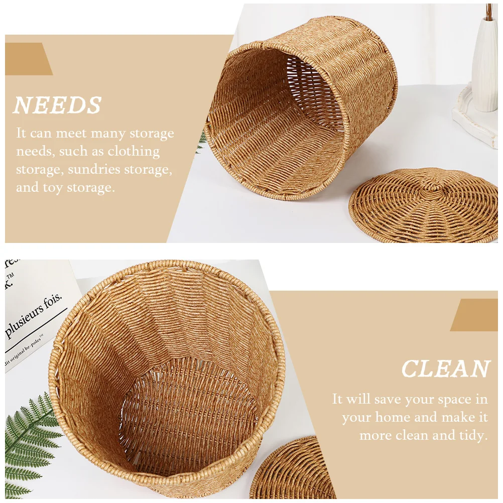 Basket Wicker Storage Trash Can Waste Woven Laundry Baskets Rattan Bin White Garbage Hamper Clothes Lid Seagrass Dirty Container