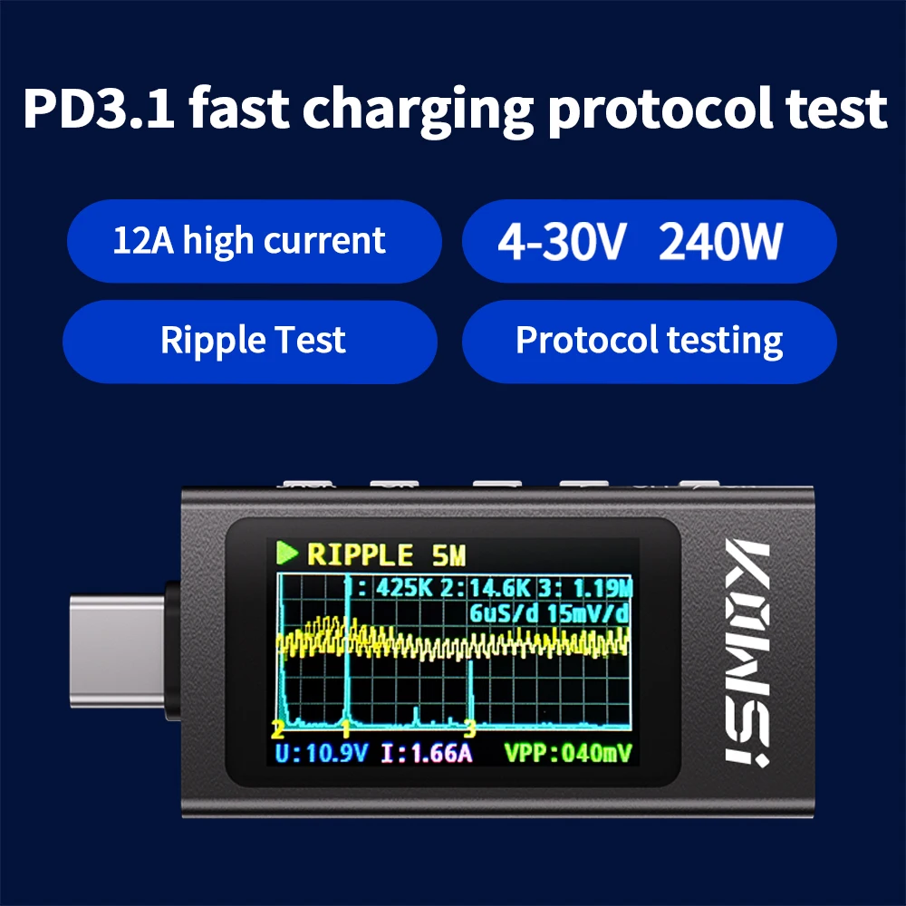 KWS-X1 DC 4-30V 0-12A Display Type C Voltage and Current Detection Meter Multifunctional Fast Charging Trigger Meter KWS-2301C