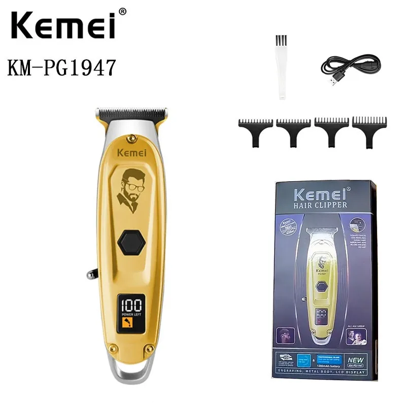 KM-PG1947 Low Noise Professional Beard Trimmer Barber Cordless Hair Cutting Kit with 4 Combs LED Display Hair Clippers for Men