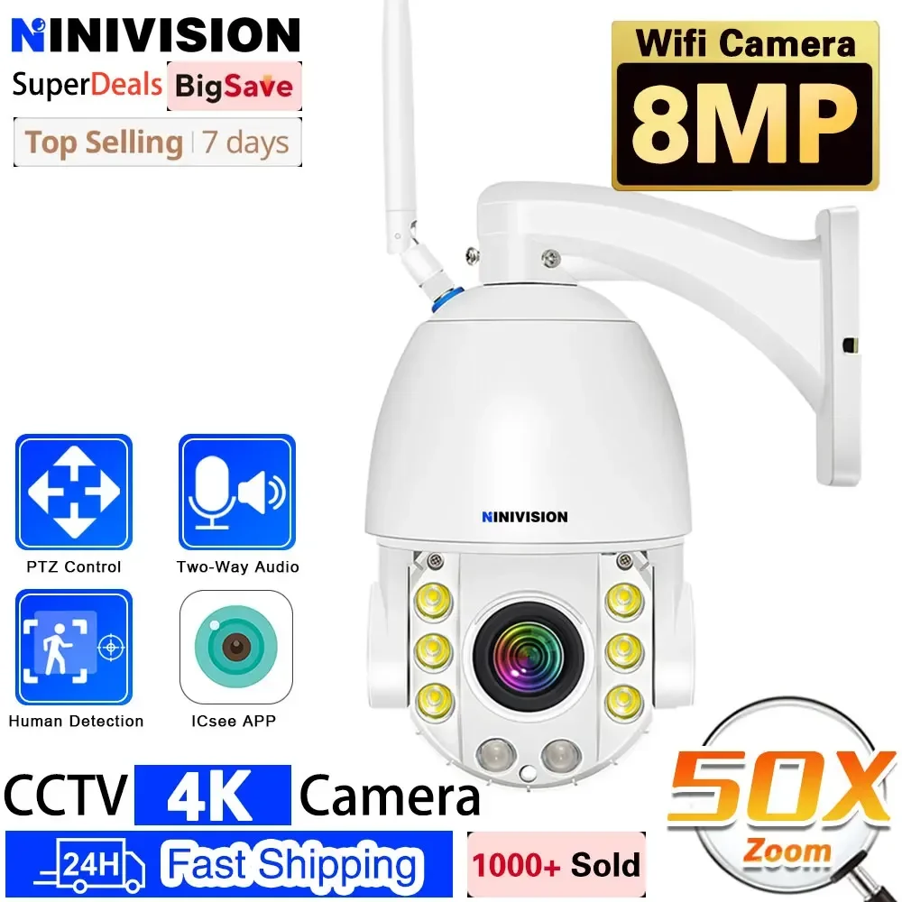 

4K 8MP Metal WiFi Video Surveillance Camera 50X PTZ Zoom CCTV Cam AI Human Detect Outdoor Security PTZ IP Cameras ICsee APP