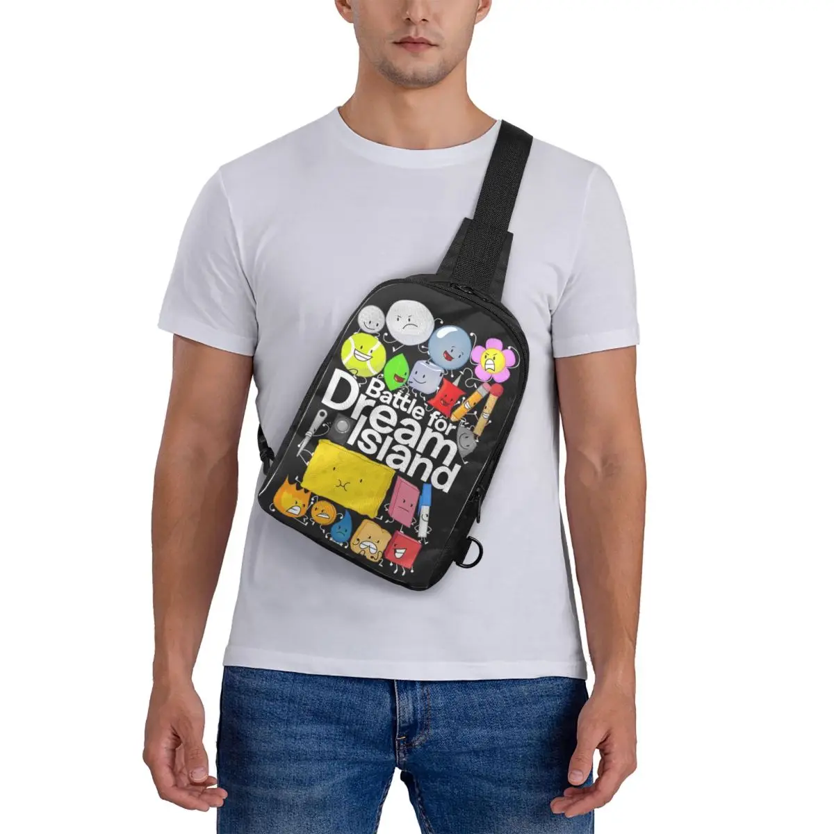 

BFDI Poster Black Chest Bag Crossbody Backpack Sling Shoulder Bag For Men Travel Hiking Daypack