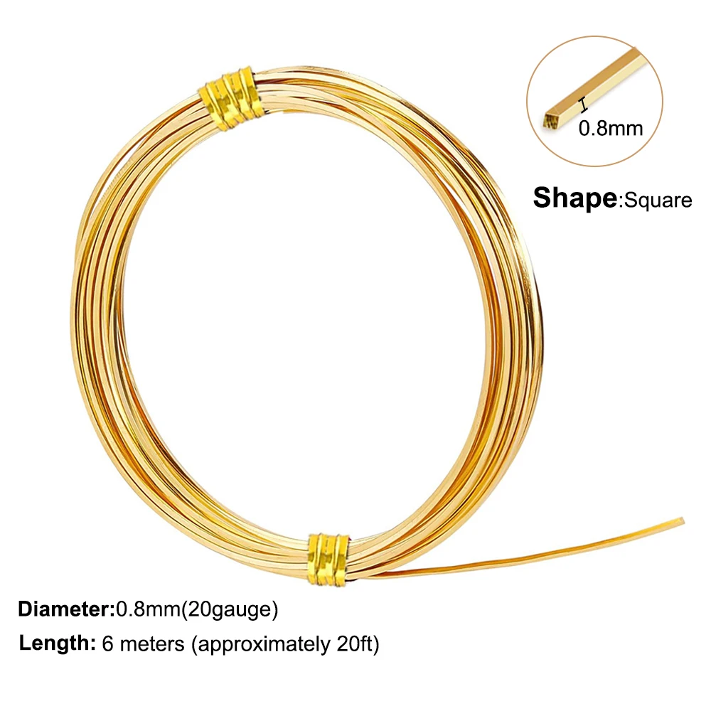 Length 6 meters Square Coppers Wire Diameter 0.6mm,0.8mm,1.0mm Half Hard Yellow Brass Wire for Jewelry Beading Craft Work