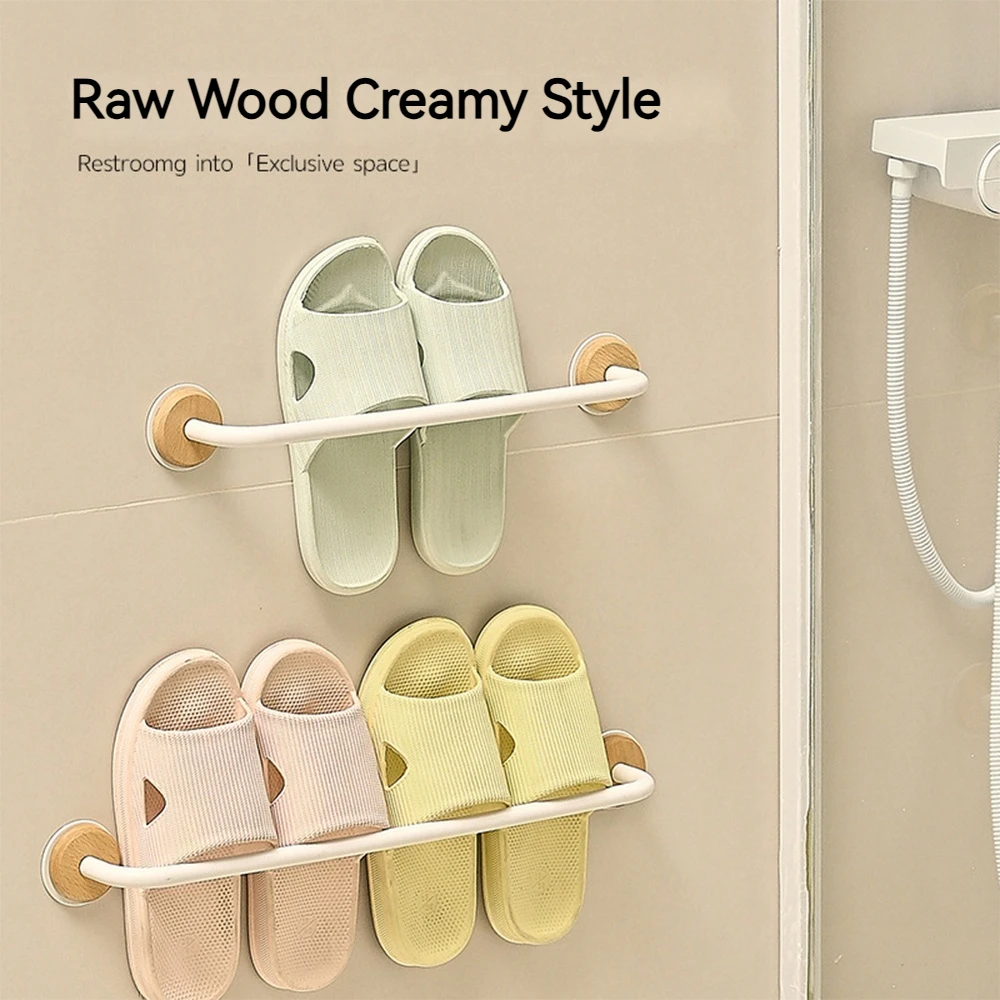 

Wood Wall Mounted Bathroom Slipper Rack Drain Rack Toilet Wall Cream Wind Toilet Storage Door Rear Shoe Rack Bathroom Organizer