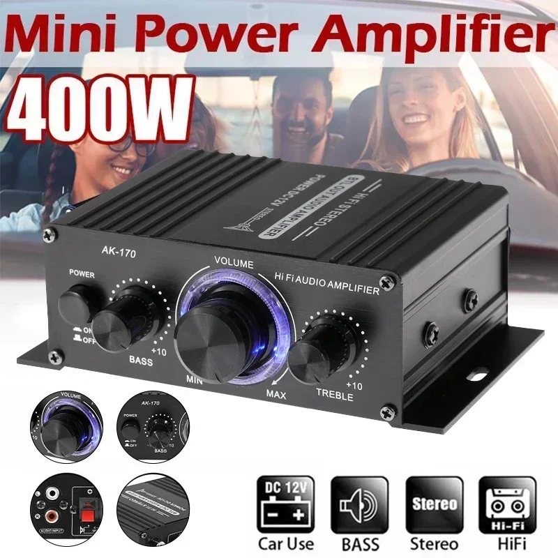 

Mini Audio Power Amplifier AK170 12V Dual Channel 20W+20W HIFI Digital Stereo Audio Power Amplifiers Home Car Radio Microphone