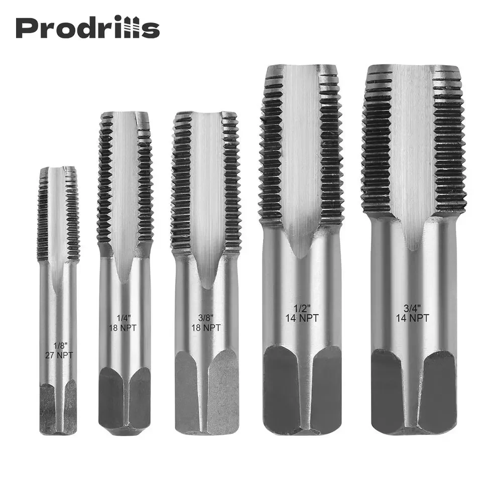 Prodrills 5 PCS HSS NPT Pipe Tap Set Metal Screw Thread 1/8