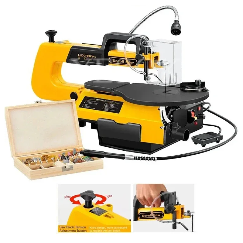 16 Inch Multifunctional Speed Regulating Wire Saw Machine Woodworking Table Saw,Curve Saw LED Lighting DIY Carving And Polishing