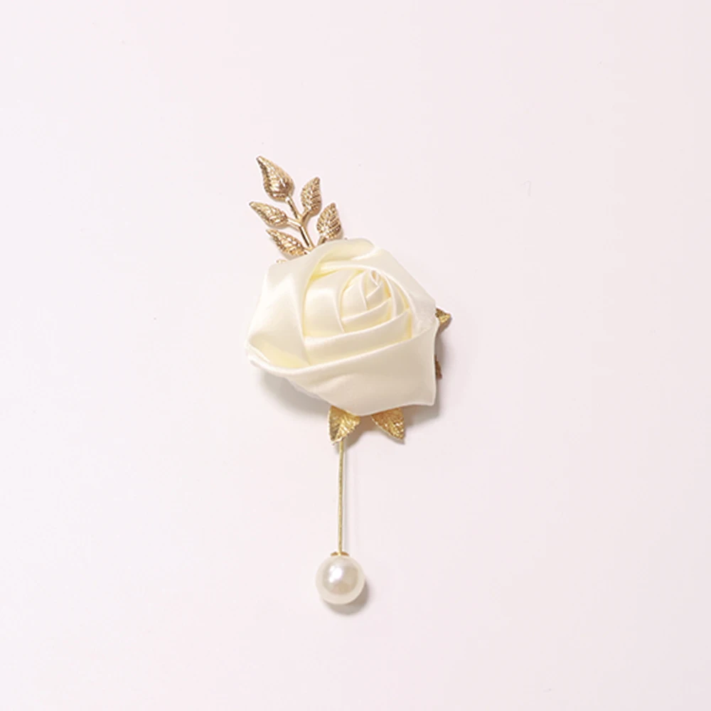 أنيقة الورد الاصطناعي العروة مع ورقة الزفاف التبعي زينة الصدر لمناسبات حفلات الزفاف #2