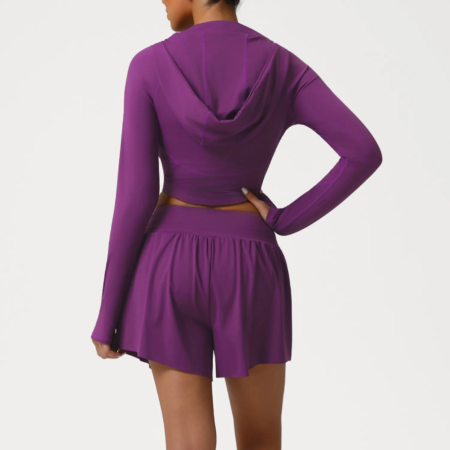 جديد الخريف الشتاء المرأة الرياضة اليوغا مجموعة طويلة الأكمام تشغيل هوديي لينة تنفس ضيق مطاطا المضادة للعرق اللياقة البدنية الصالة الرياضية مجموعة #4