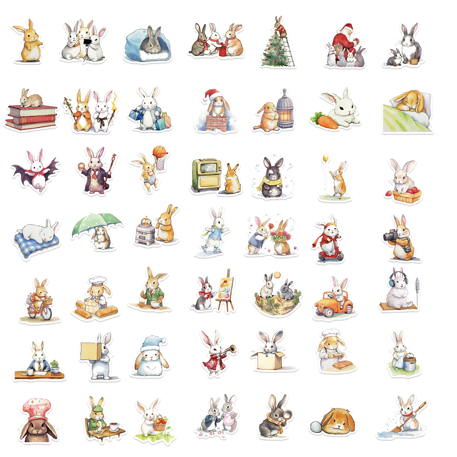 50PCS Bunny Rabbit Daily Day Cartoon Stickers Aesthetic Decals for Bike Bottle Suitcase Scrapbooking Children Gifts Sticker