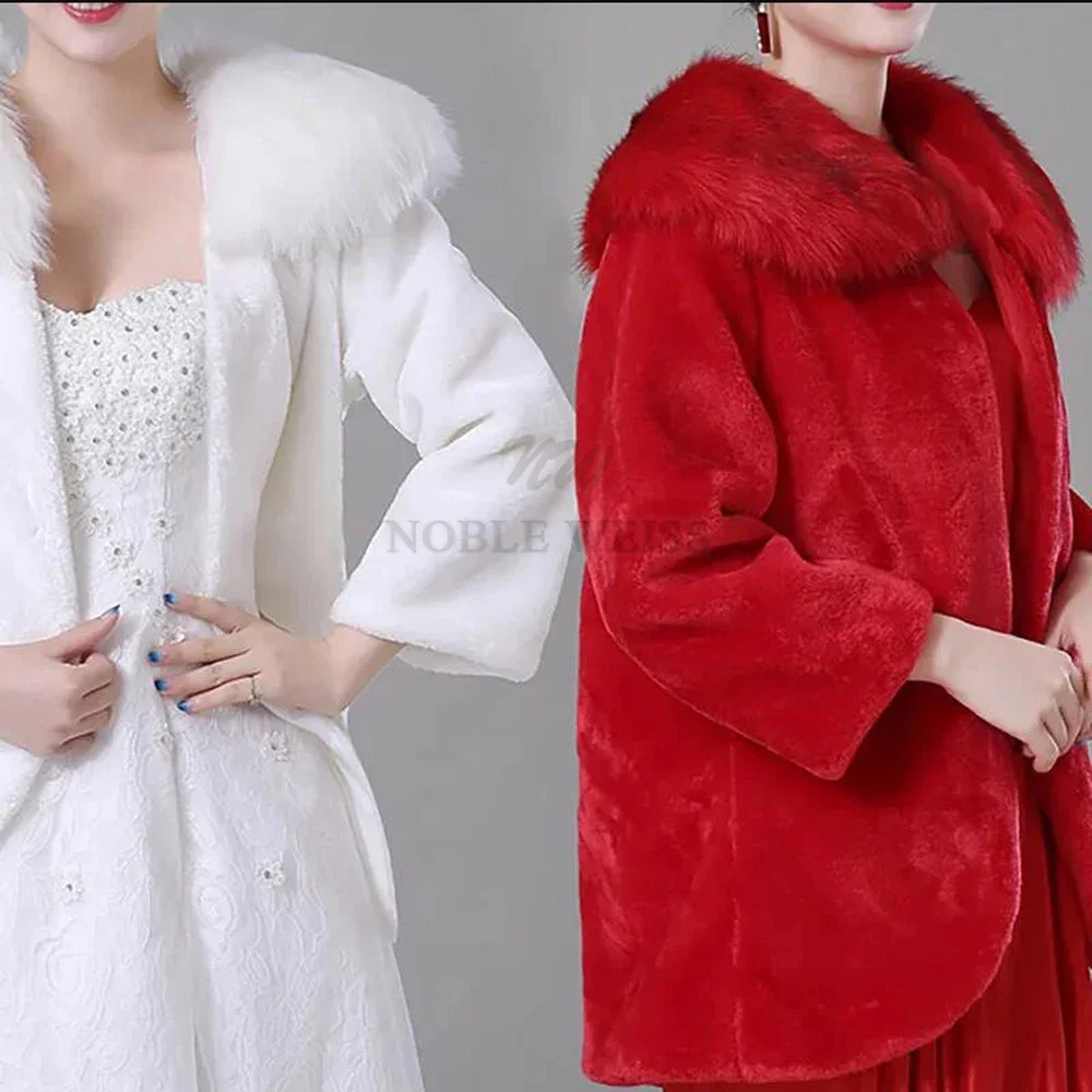 Fall Winter Bridal Coat Wraps Jackets Cheap Faux Fur Long Sleeves Warm Bridal Bolero for Wedding Dresses Customized