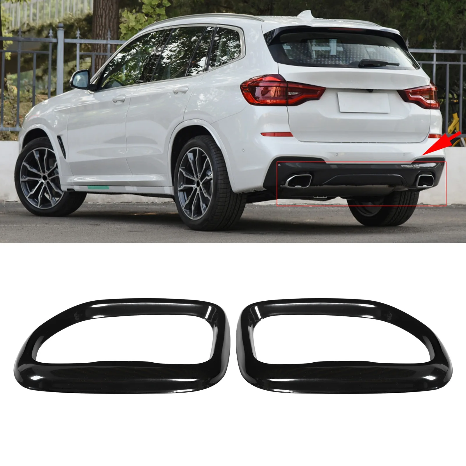 2 peças tampa do tubo de escape traseiro (aço inoxidável, preto brilhante, adequado para x3 m40i 2018-2021)-peça externa automática durável