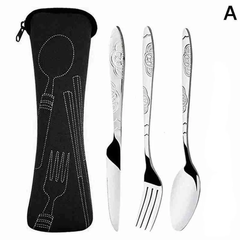 Three Piece Set of Steel Knives, Forks, and Spoons, Family and Camping Tableware, Four Piece Set of Tableware