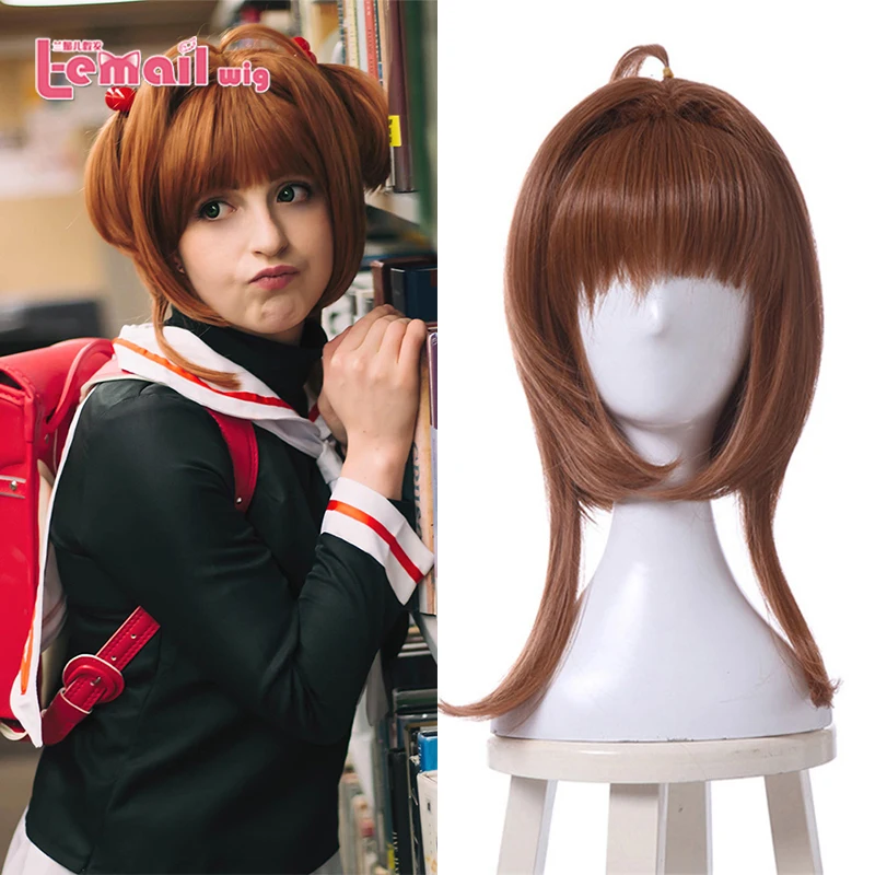 

L-email wig Synthetic Hair Cardcaptor Sakura Kinomoto Sakura Cosplay Wigs Brown Straight Clear Card Wigs Perucas Cosplay Wig