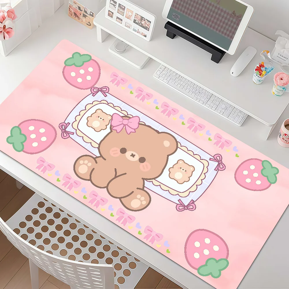 Kawaii Brown Bear Mouse Pad Anti Slip Rubber Edge Locked Thickened Laptop Gaming Desk Mat