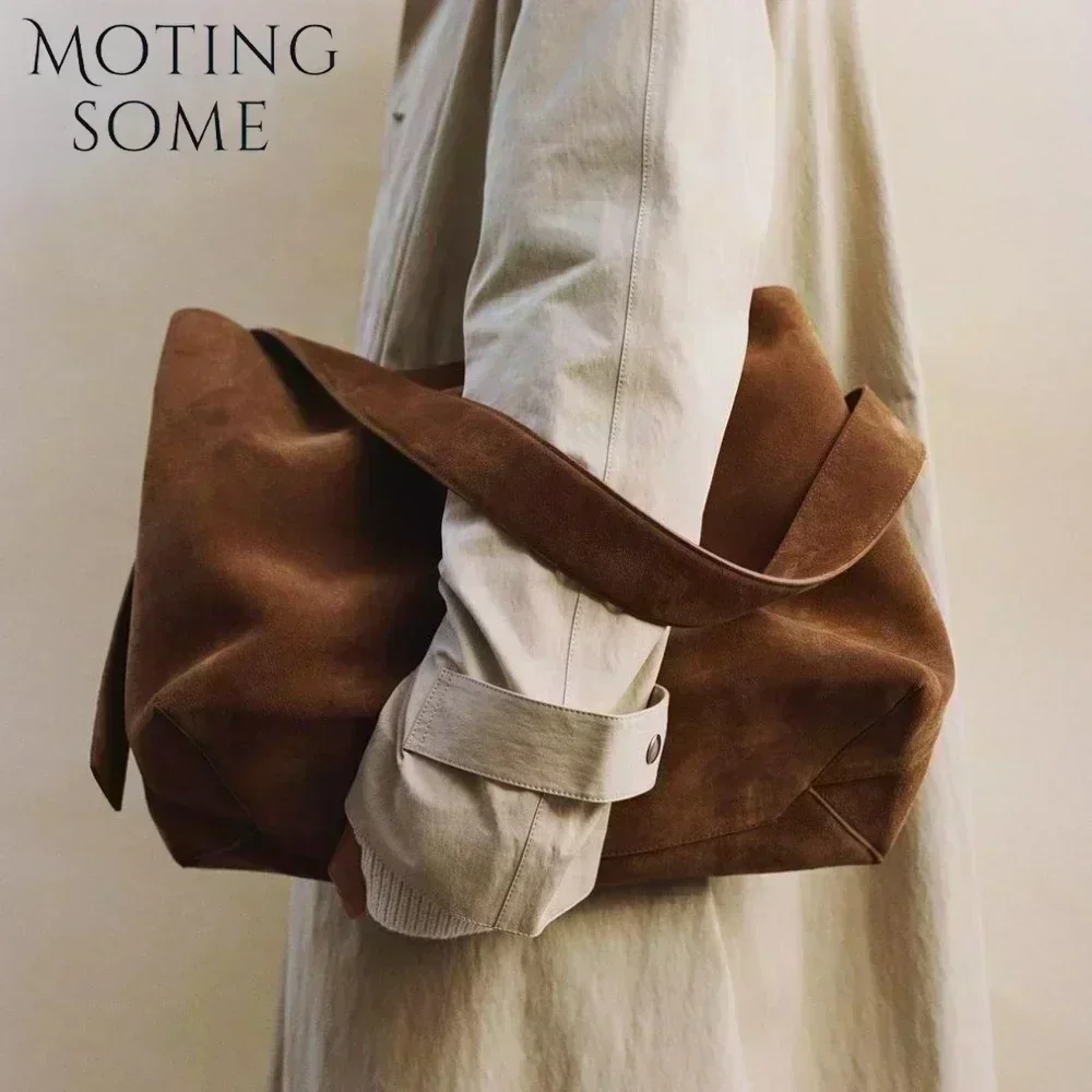 Motingsome Oversize Women Bag Luxury Suede Leather Winter Bags Frosted Cow Skin Handbag and Purses Retro Lady Tote 2024 New