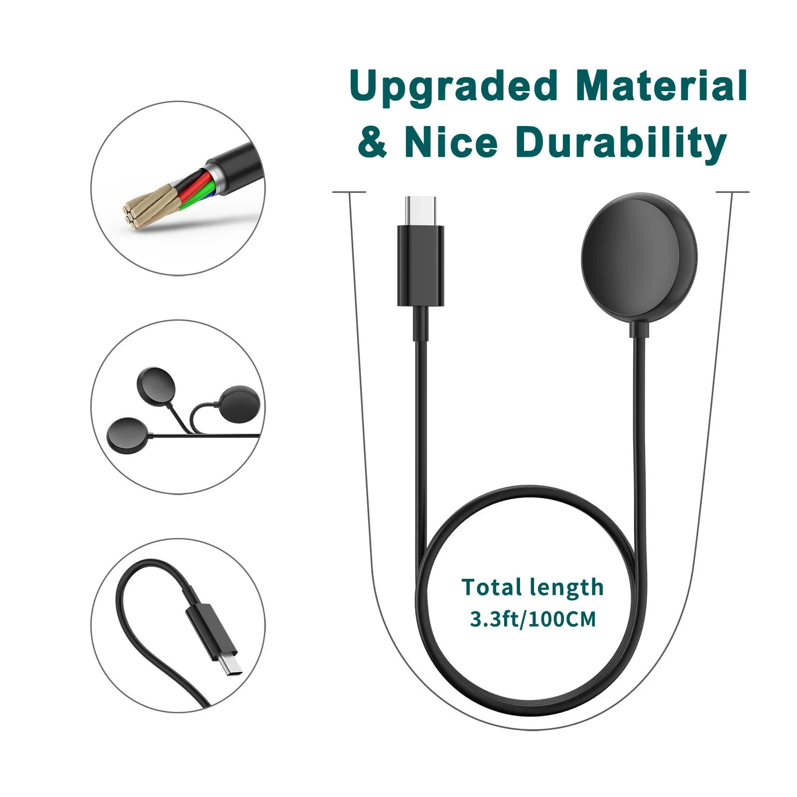 Kabel pengisi daya Cepat Tipe C 100cm, untuk Google Pixel Watch portabel pemegang kawat pengisian untuk Google Pixel Watch Dok adaptor pengisi daya