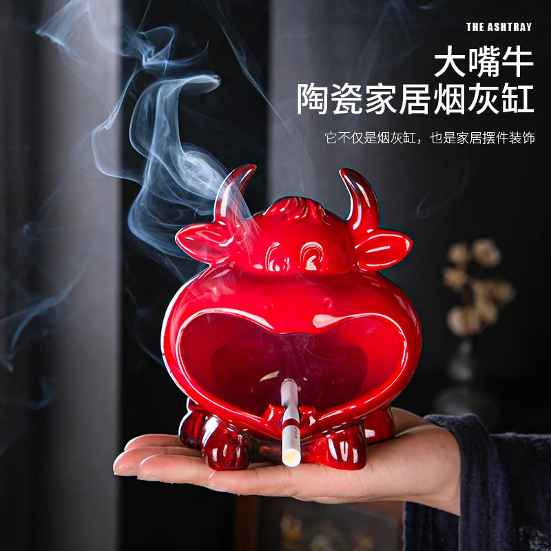 

Bullish Soaring Ashtray Cartoon Big Mouth Cow Creative Personality Trend Home Office Living Room Year of The Ox Ashtray