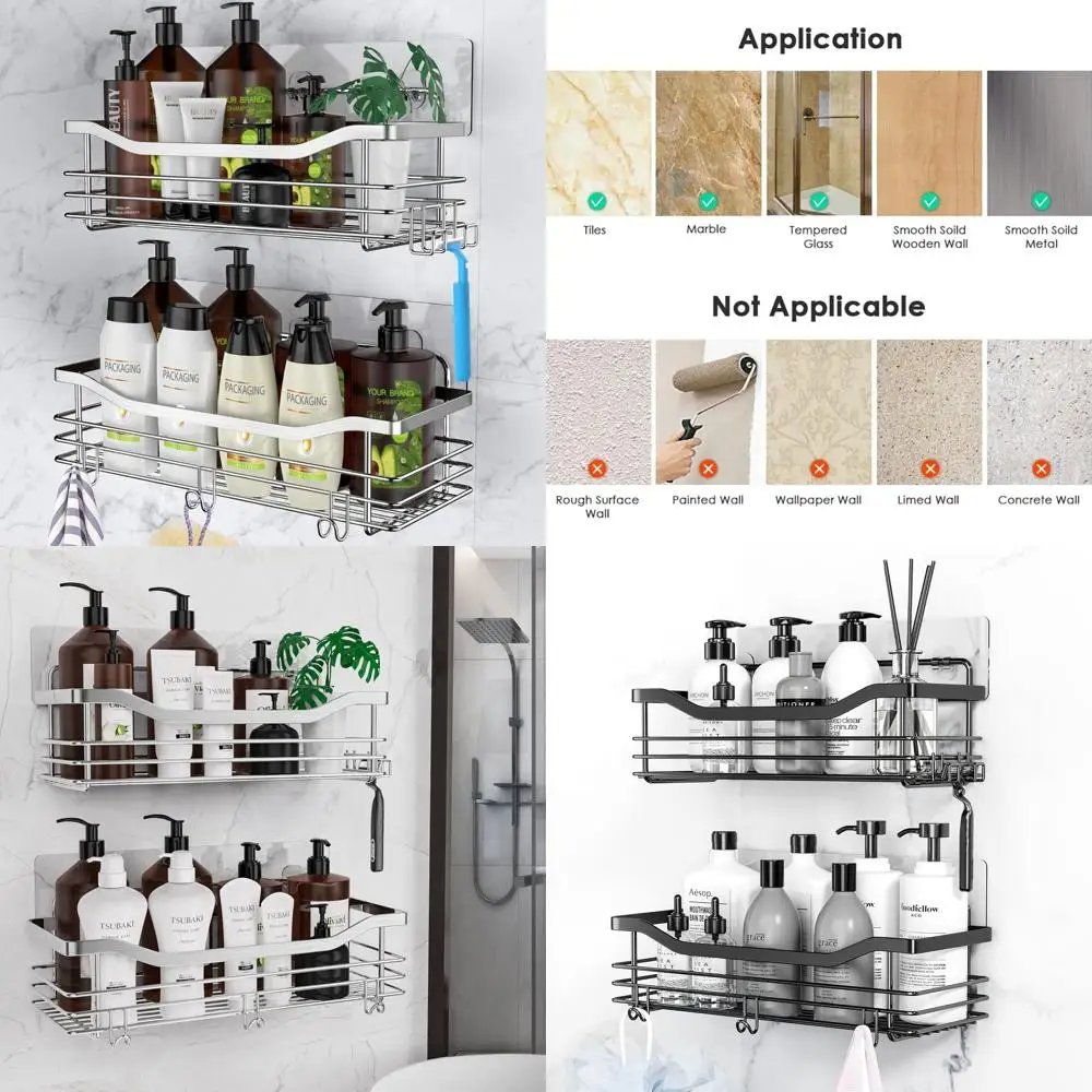 

Полка для корзины для душа orimade с 5 крючками, клейкий органайзер, стеллаж для хранения, нержавеющая настенная нержавеющая сталь без дрели