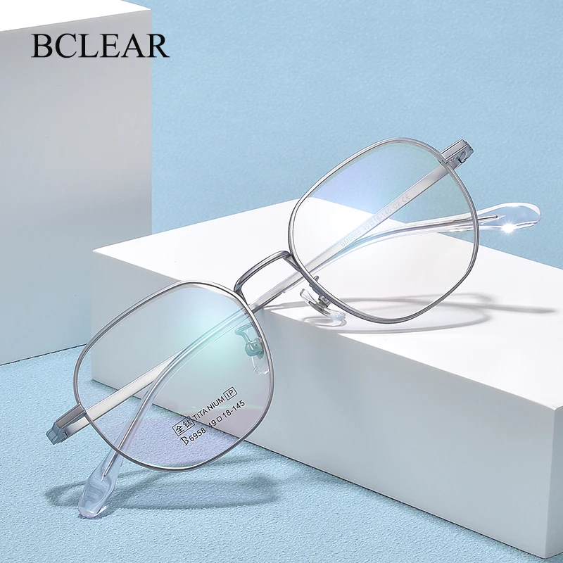 

BCLEAR Polygonal Men Women Titanium Eyeglasses Frames Fashion Literary Retro Prescription Spectacles Ultra-light Myopia Eyewear