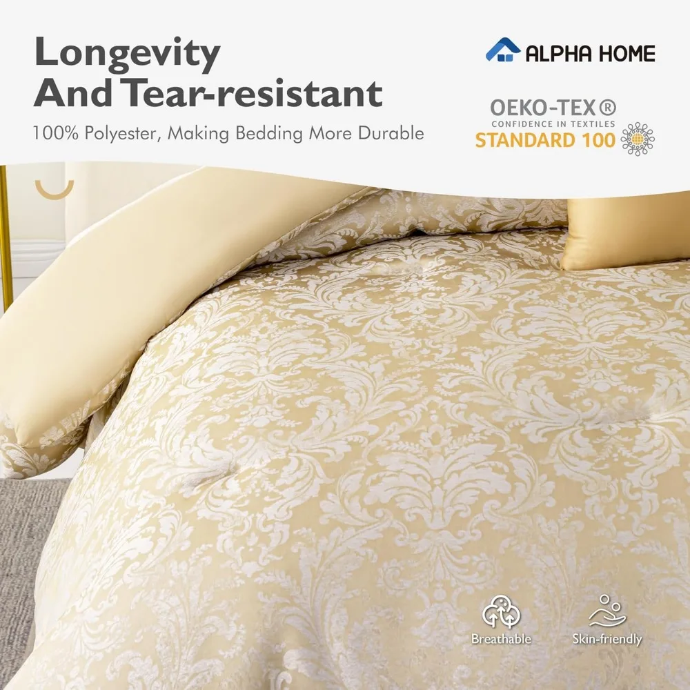 Lujoso juego de cama de jacquard tamaño Queen para todas las estaciones con edredón y fundas de almohada