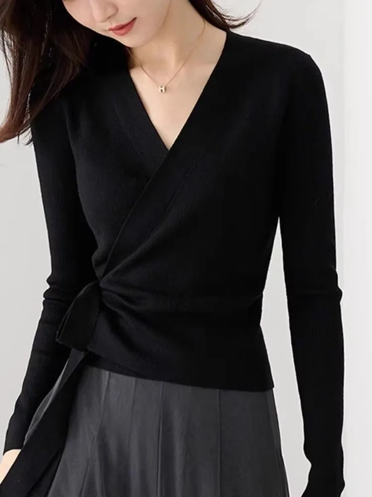 

Faionable V-Ne Knitwear Women's Slim Fit Base Layer Sweater Cross Strap Wrap Sle Autumn Winter New Arrival Sli Base...