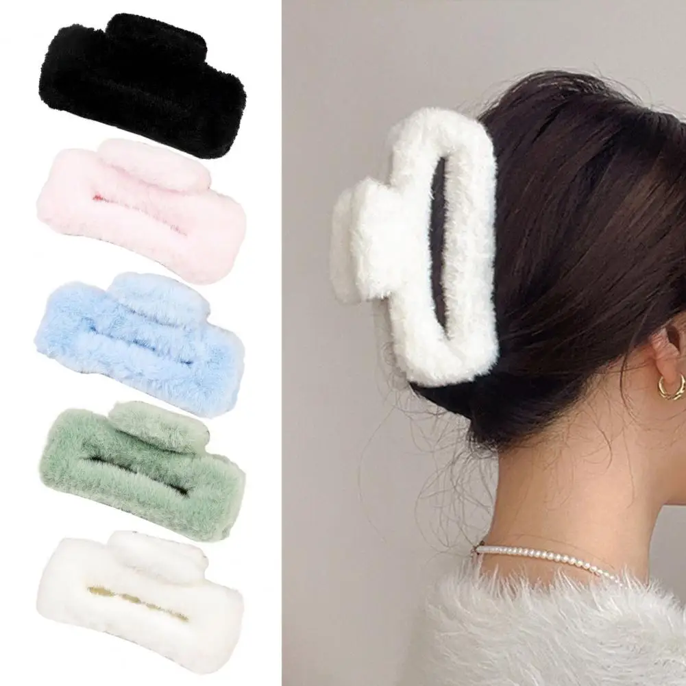 

Hair Claw Clip Plush Rectangle Hair Claw for Women Anti-slip Hair Clip with Soft Design Stylish Headwear Styling Tool Decorative