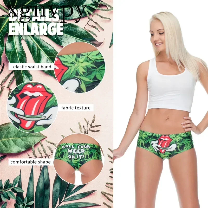 xgnvpy 3D Panties Lovely Roll Your Weed Funny Print Kawaii Women Push Up Briefs Lingerie Thong Female