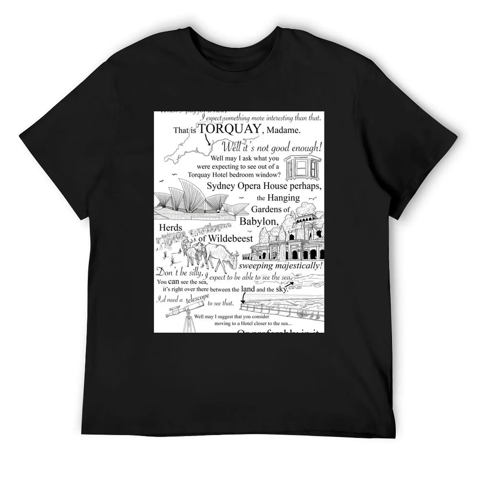 

Fawlty Towers - Basil vs Mrs Richards. Torquay Hotel Bedroom Window T-Shirt Short sleeve tee tops mens cotton t shirts