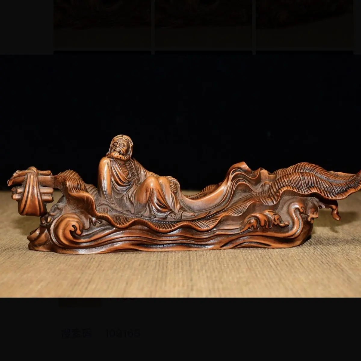 Hand Carved Wood Dharma monk crossing the river Statue Figurine Desktop Ornaments Home Decoration