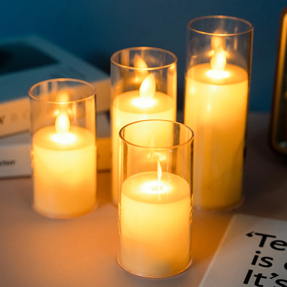 Electronic Flameless Candles Light Flickering Wick 3D Effect Glass Candle Flickering Light Home Festival Party Decoration