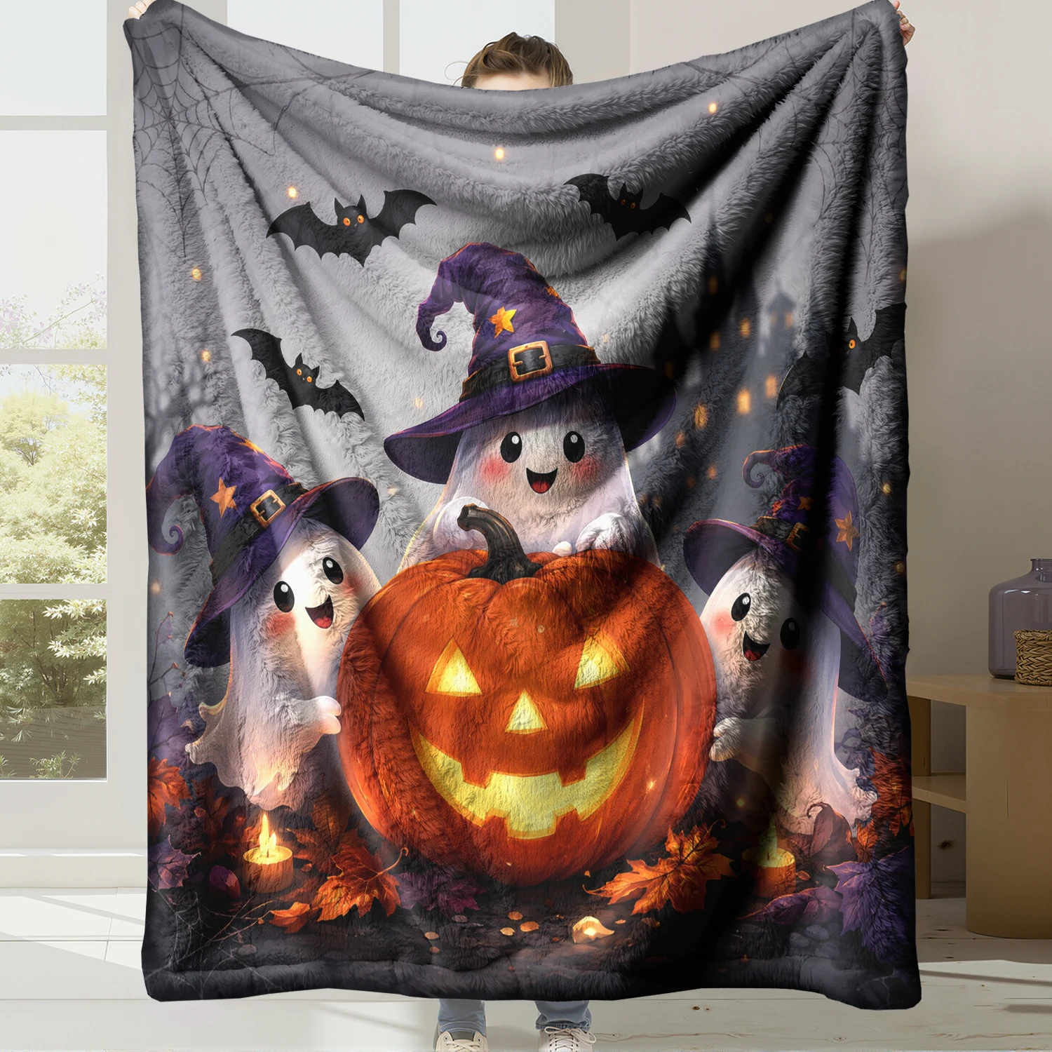 Soft Flannel Fleece Halloween Blanket Digital Print Super Warm Cozy Throw Blanket for Bed Couch Sofa Home Decor Gift NO.204